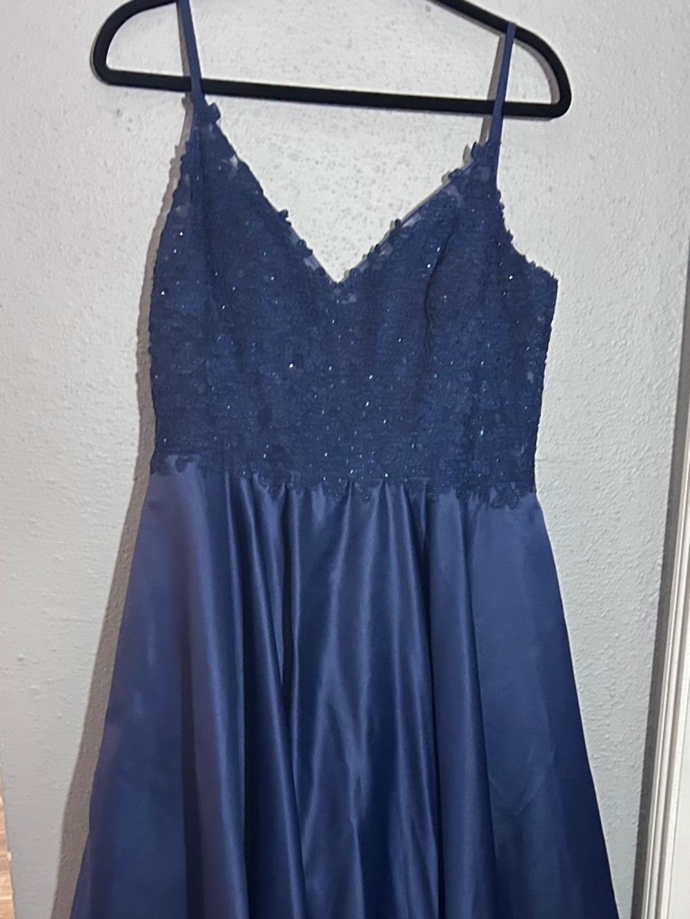 Dancing Queen 2459A Navy Lace Rhinestone Satin Prom Gown XXL